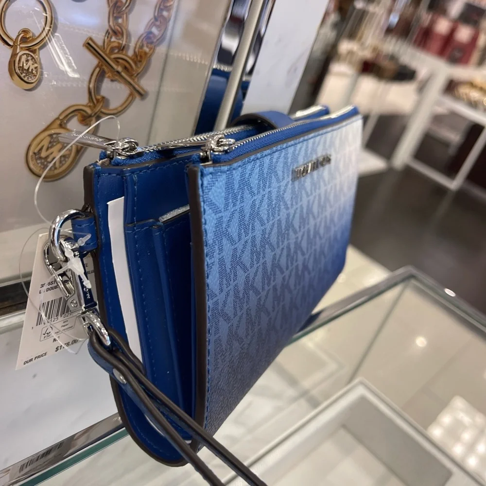 MICHAEL KORS Jet Set Large Ombré Signature Logo Double Zip Wristlet Phone Holder